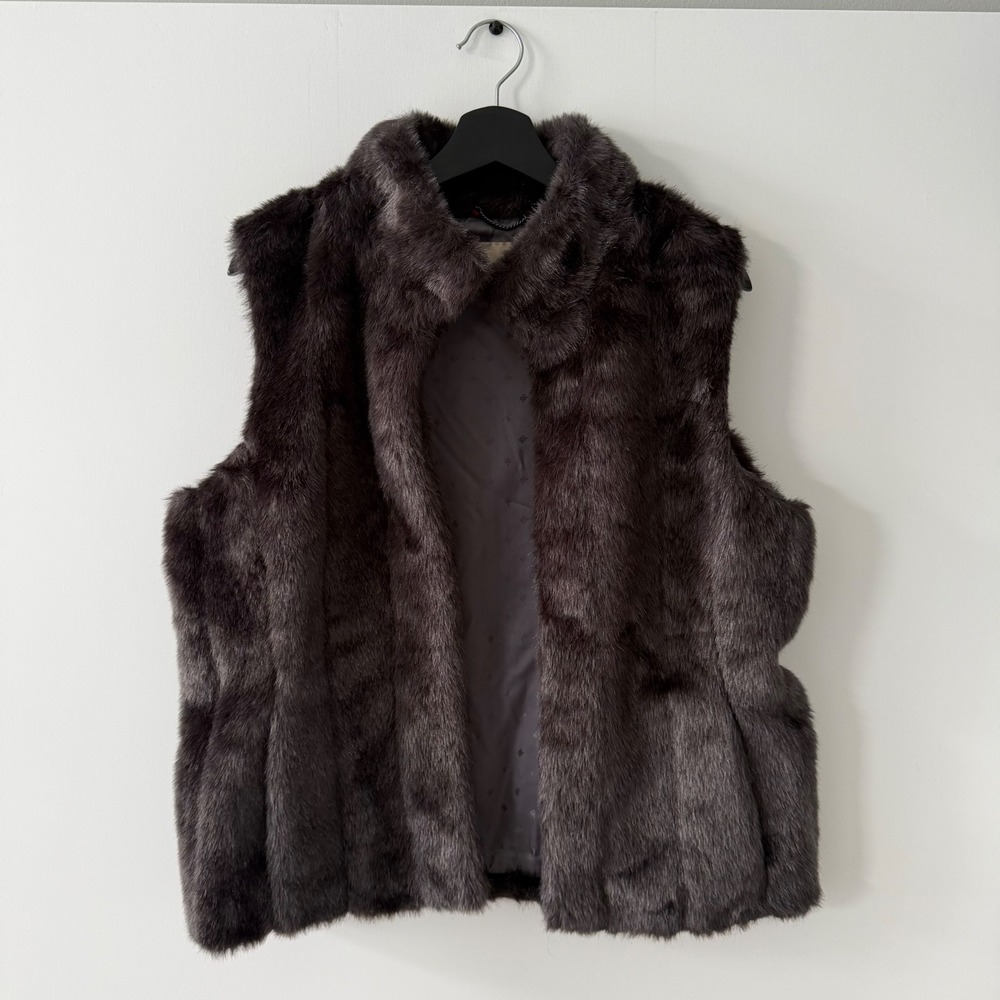 Banana Republic Dark Brown Faux Fur Vest Stand Collar Womens L
